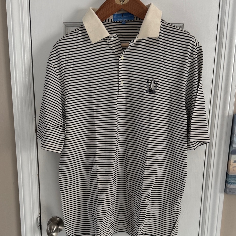 Fairway & Greene Performance Classic Black White Striped Polo Shirt Point Judith